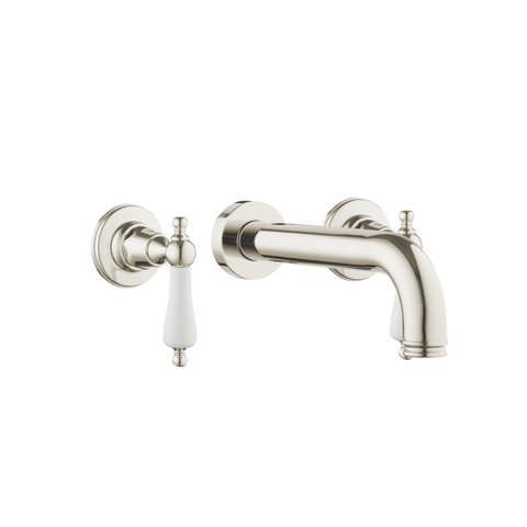Wall Three Hole Lever Taps With Bath Spout - Porcelain Levers Gold / Porcelain Levers