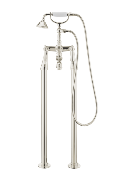 Traditional Bath Shower Mixer On Pipe Stands - Cross Handles