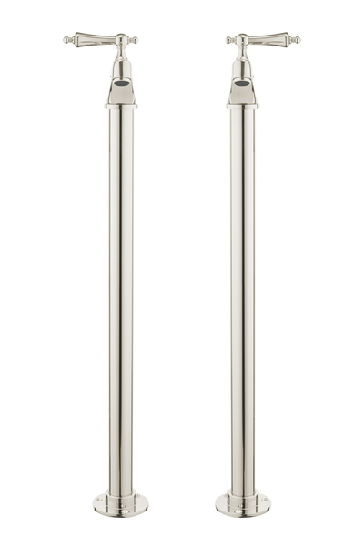 Vintage Bath Pillar Taps On Pipe Stands - Cross Handles
