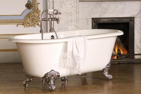 'Baroque' Double Ended Roll Top Cast Iron Bath / White /Chrome Feet